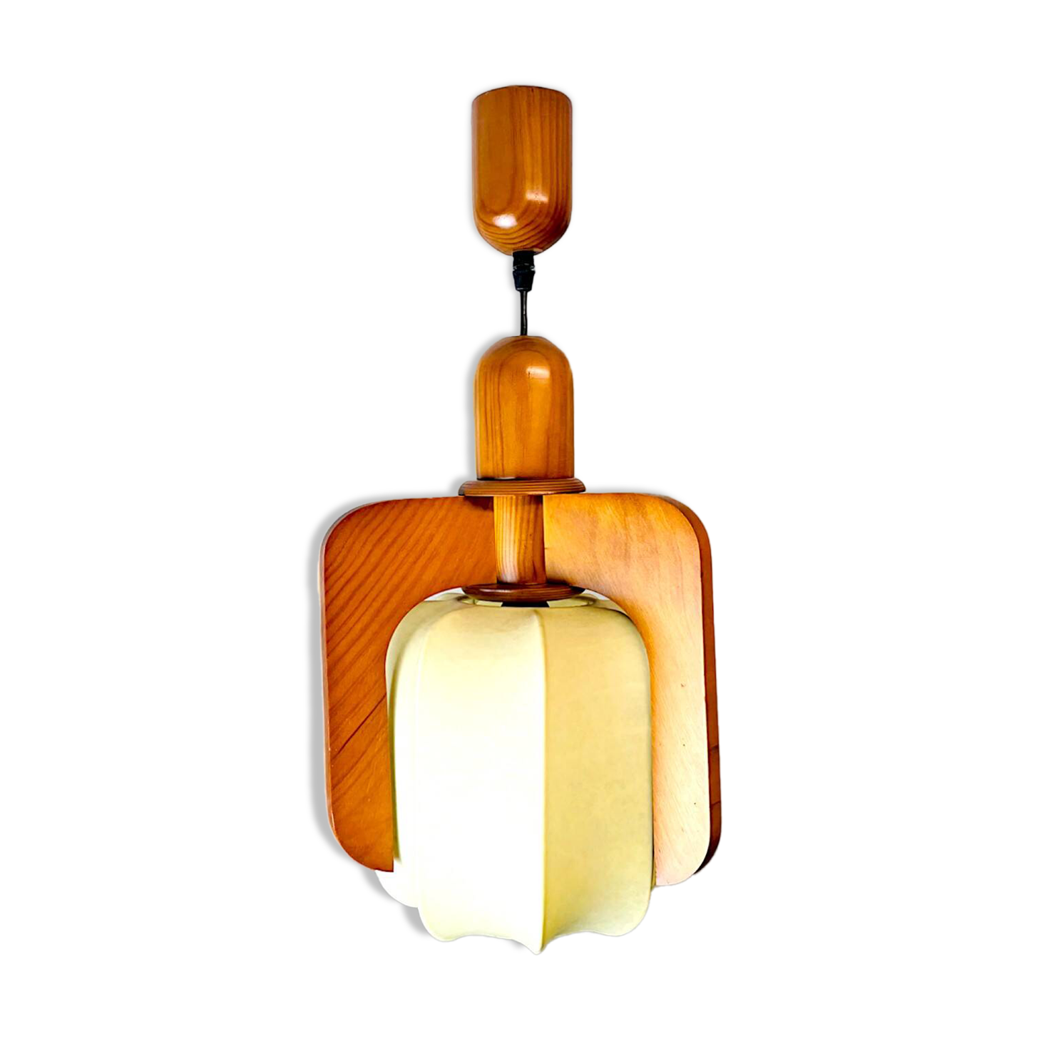 Portuguese mid century modern wooden hanging light