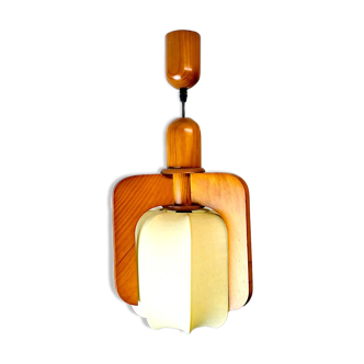 Portuguese mid century modern wooden hanging light