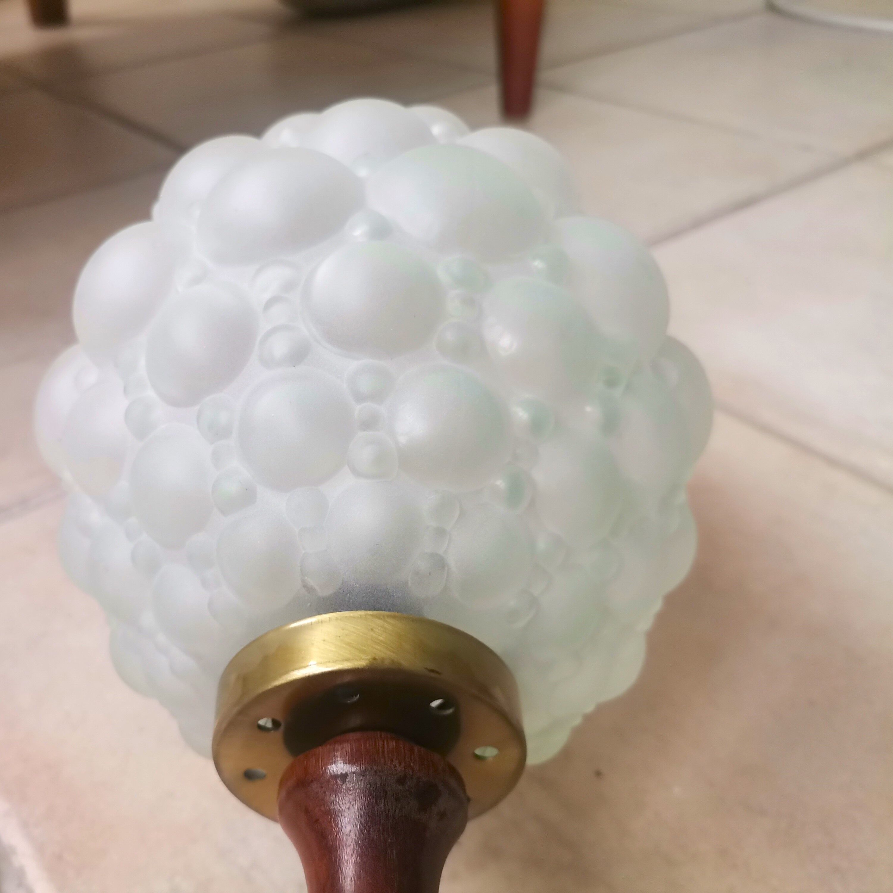 Mid century wooden and bubble glass table lamp 1970s