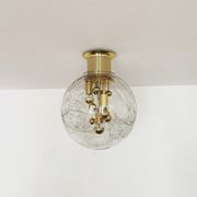 Golden mid-century ice glass ceiling lamp by Doria