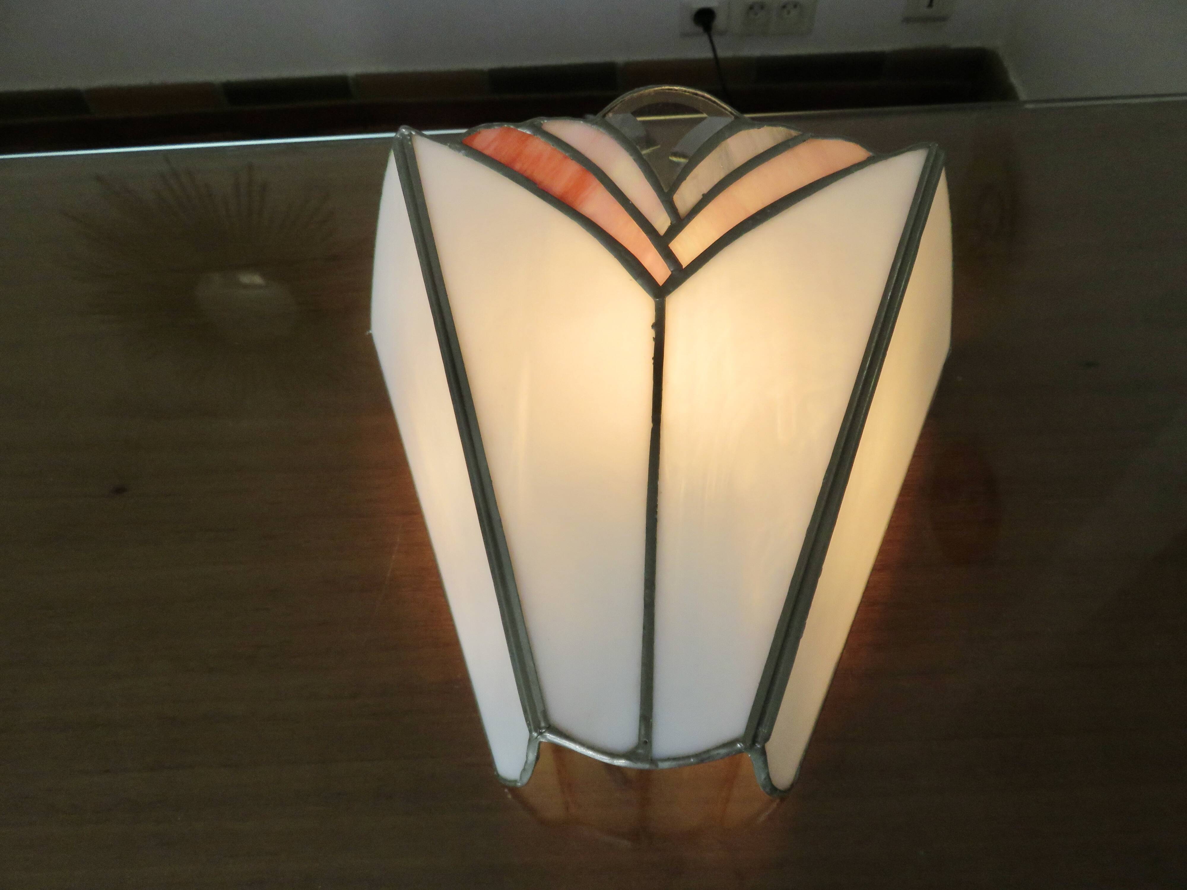 Pair of white and pink glass paste wall lights, Italy, Art Deco style