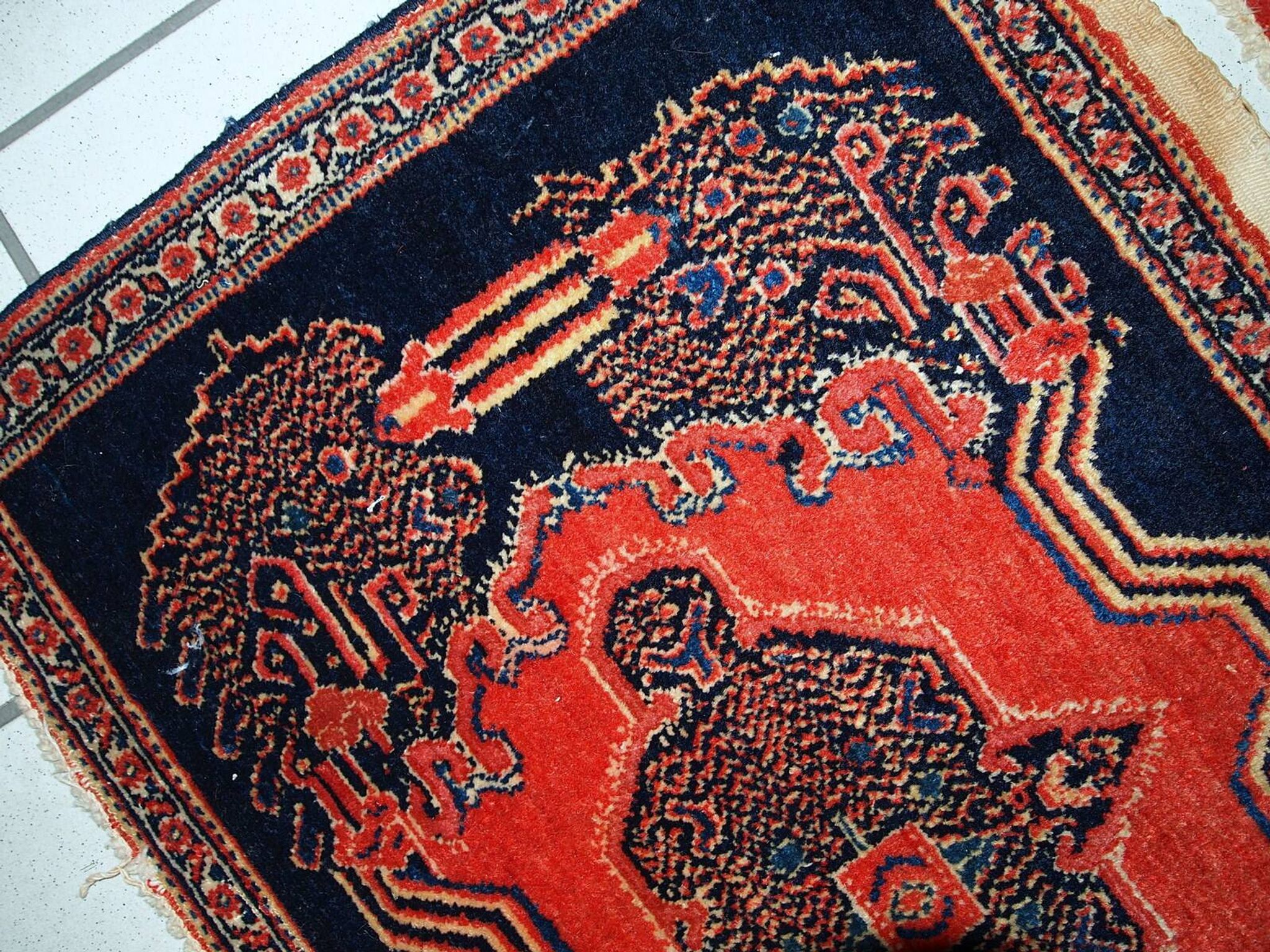 Paire de tapis antiques faits main Senneh persans 52cm x 80cm (années 1900)