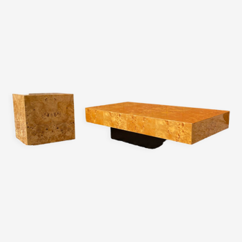 Set table basse  et son cube en broussin bois de ronce