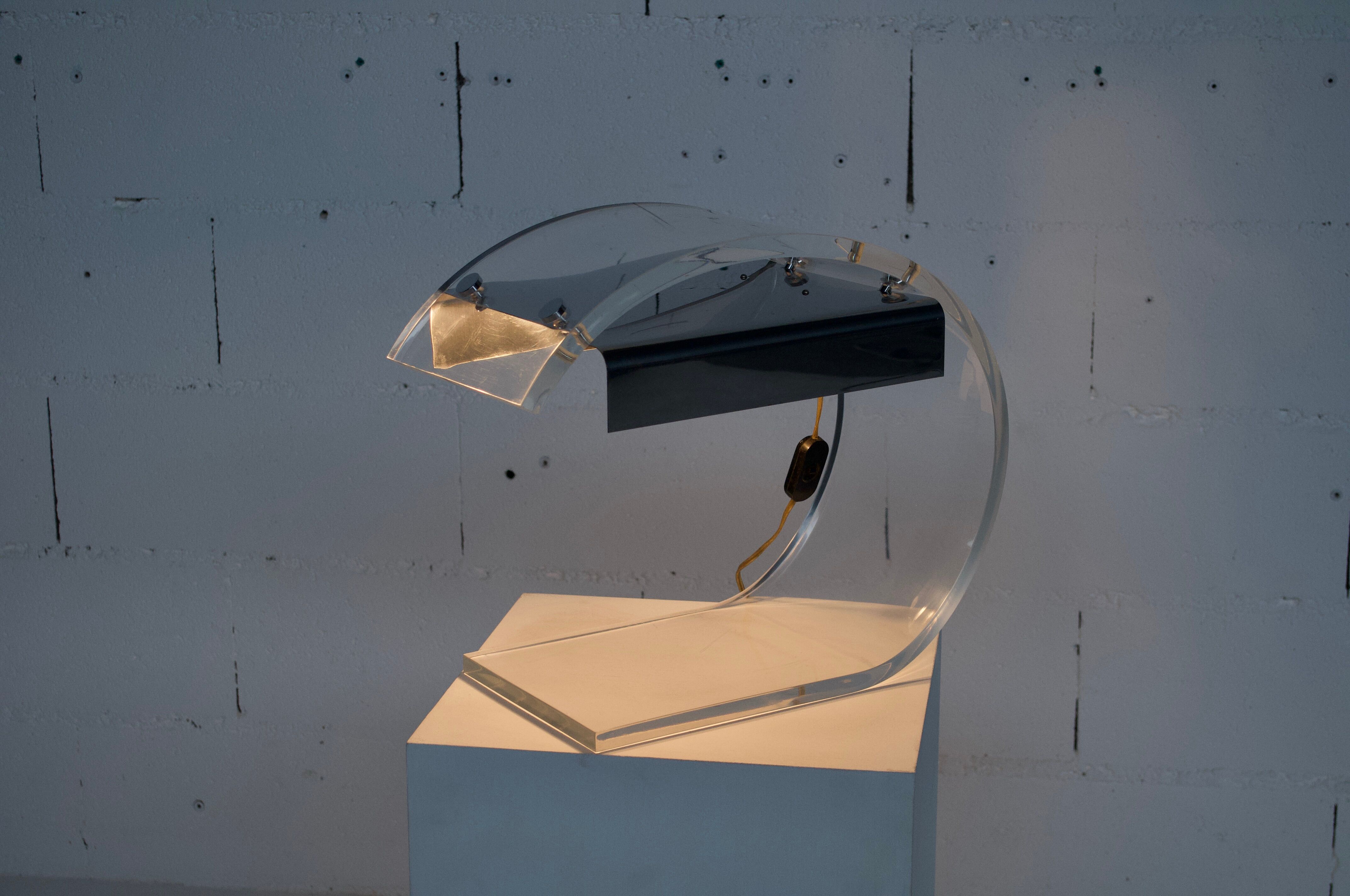 Perspex desk lamp and 1970s metal Jacques Charpentier