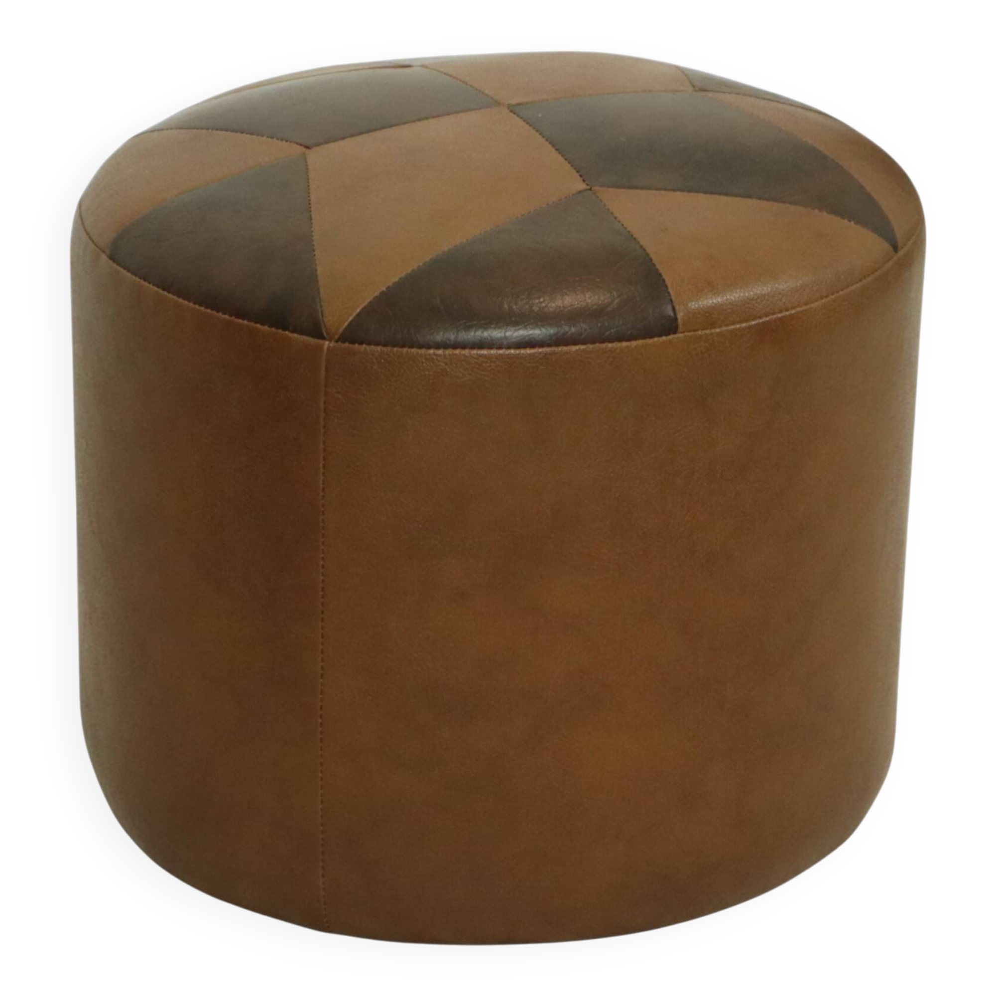 Round Vintage Pouf Brown Star Motif Skai Sixties