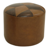 Round Vintage Pouf Brown Star Motif Skai Sixties