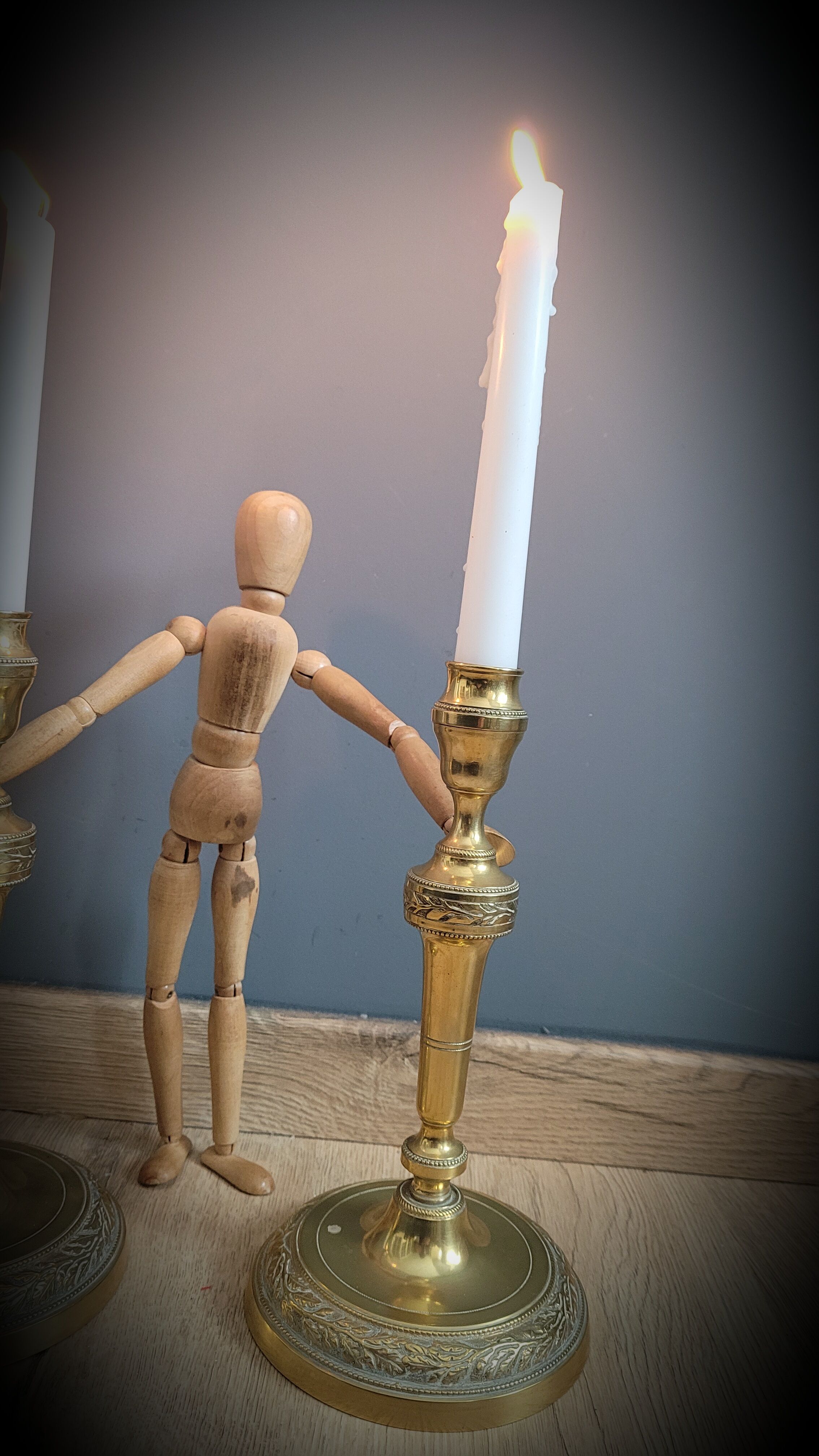 Duo of gilded carved candlesticks