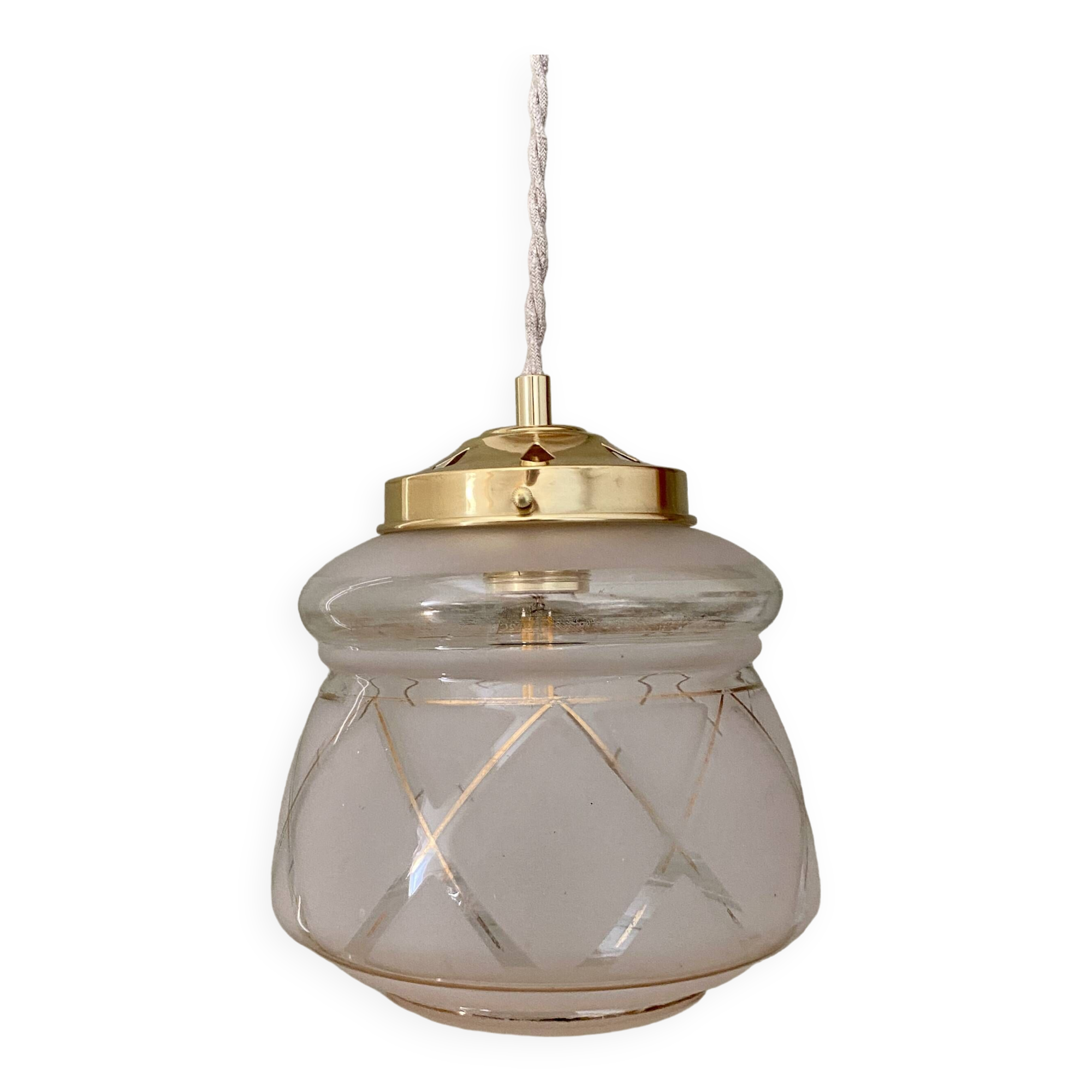 Vintage white and gold art deco globe pendant light