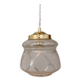 Suspension globe vintage art déco blanc et doré
