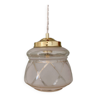 Vintage white and gold art deco globe pendant light
