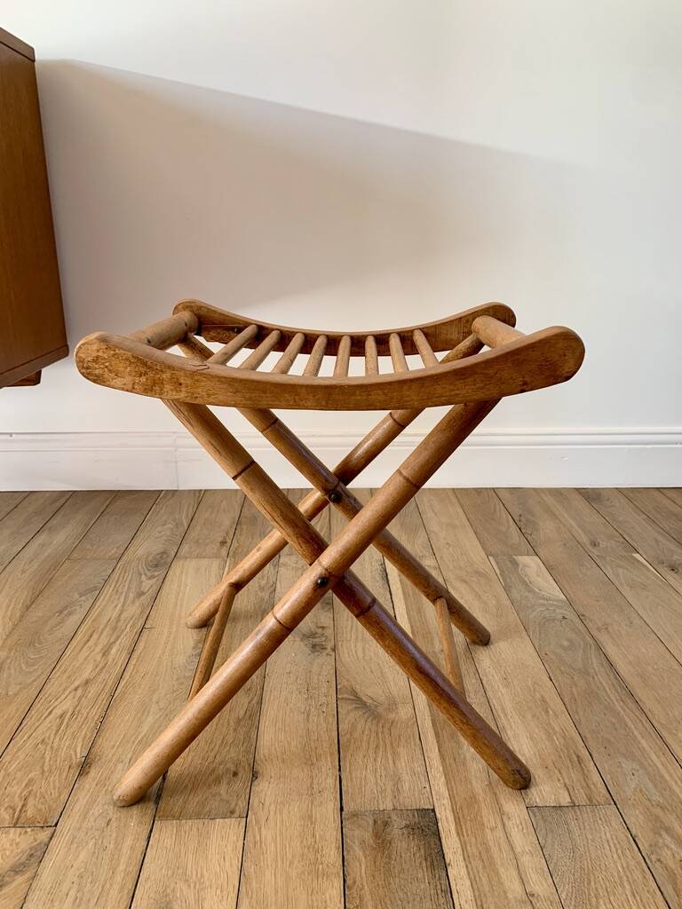folding wooden stool bamboo style early 20th century
