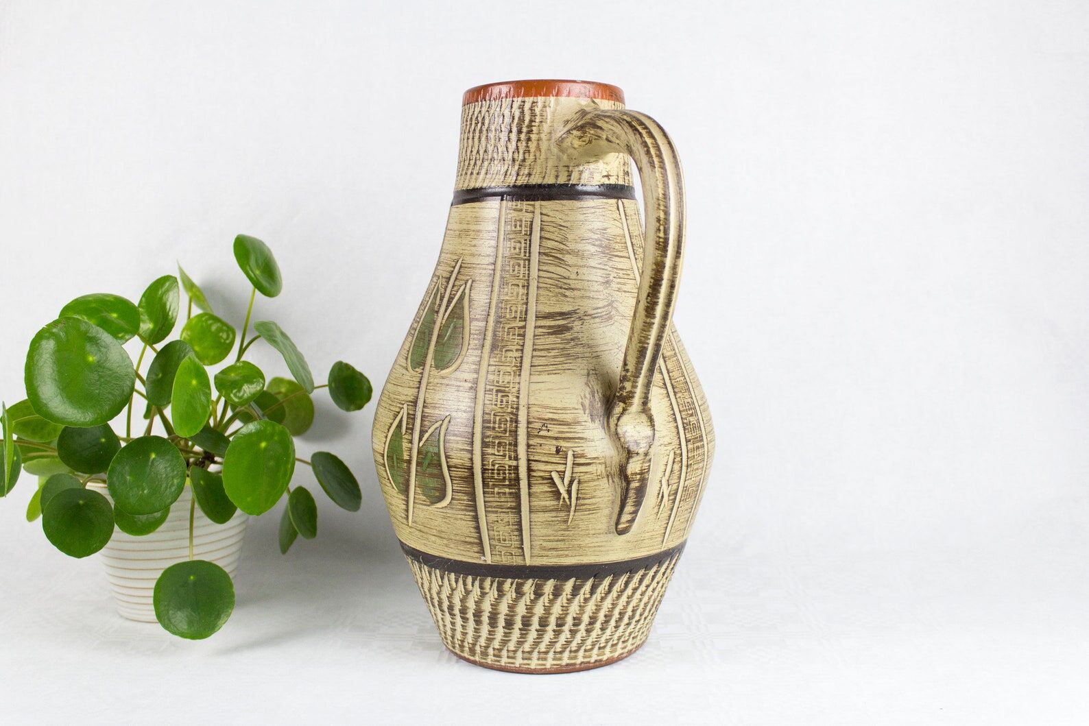 Vase en céramique vintage, Allemagne de l’Ouest, Poterie allemande, Boho, Milieu du siècle