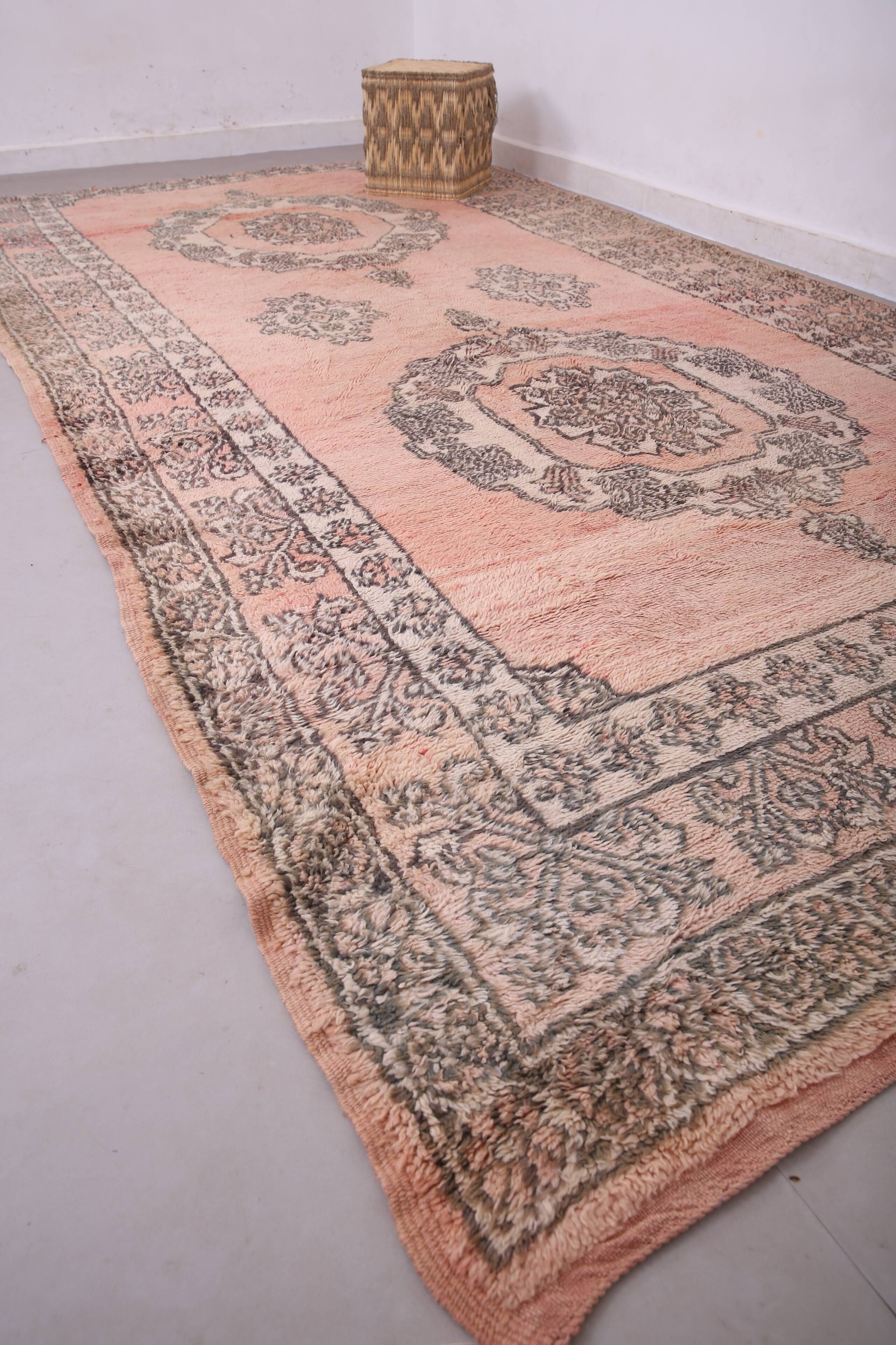 Tapis berbère en laine vintage marocain rose grand 212 x 394 cm, tapis fait main