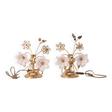 Set of 2 Murano Table Light White Flowers, 1970s