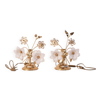 Set of 2 Murano Table Light White Flowers, 1970s