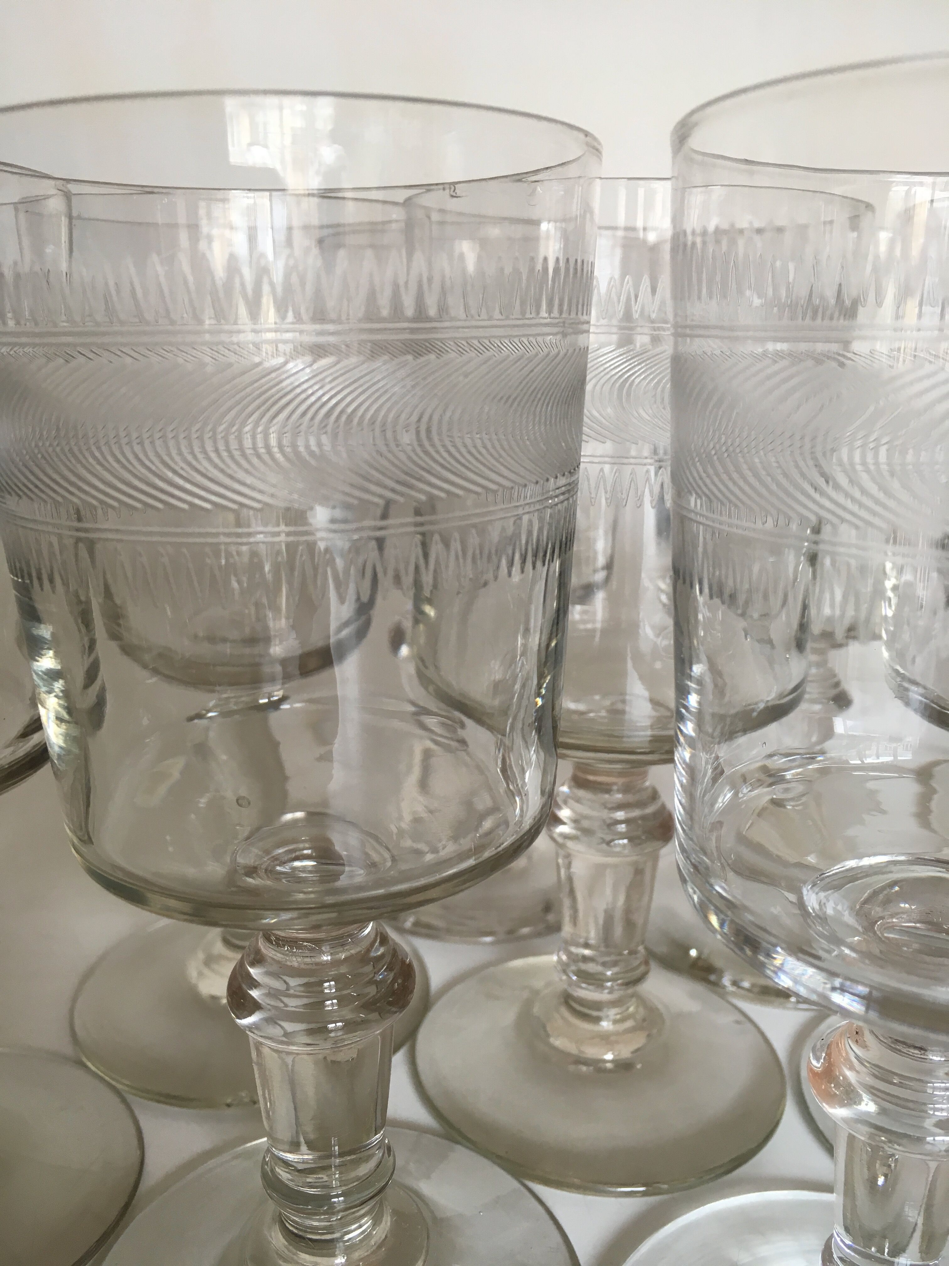set of 9 serious roll 19th zigzag water glasses