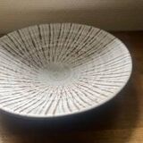 Glazed stoneware soup plate – textured radial decoration – wabi sabi style