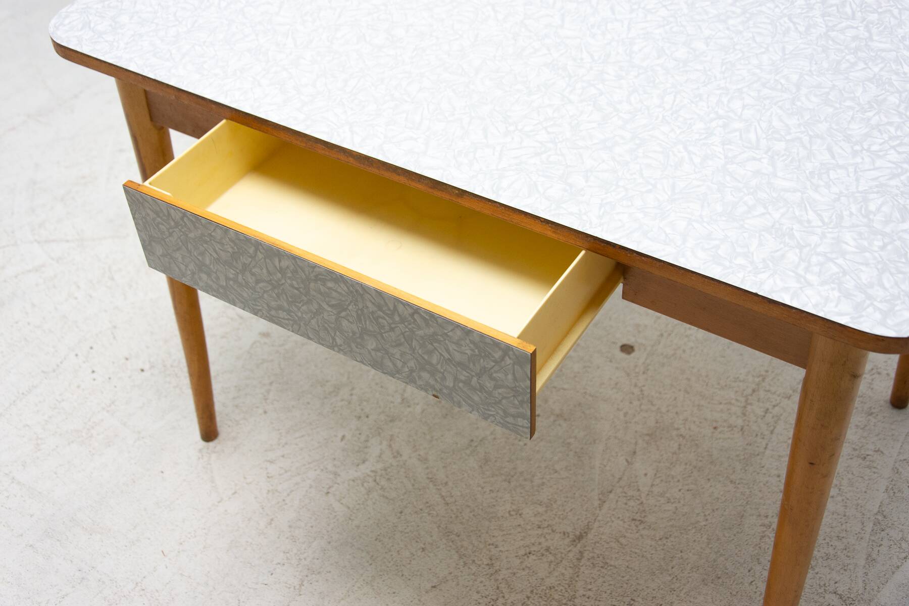 Midcentury formica and wood central table, Czechoslovakia, 1960s