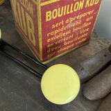 Wall coat rack with 4 vintage yellow metal hooks