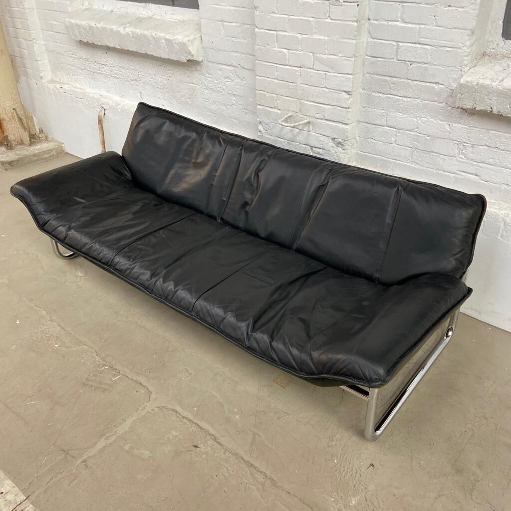 3-seater leather and chrome Sofa by Rodney Kinsman for OMK 1970