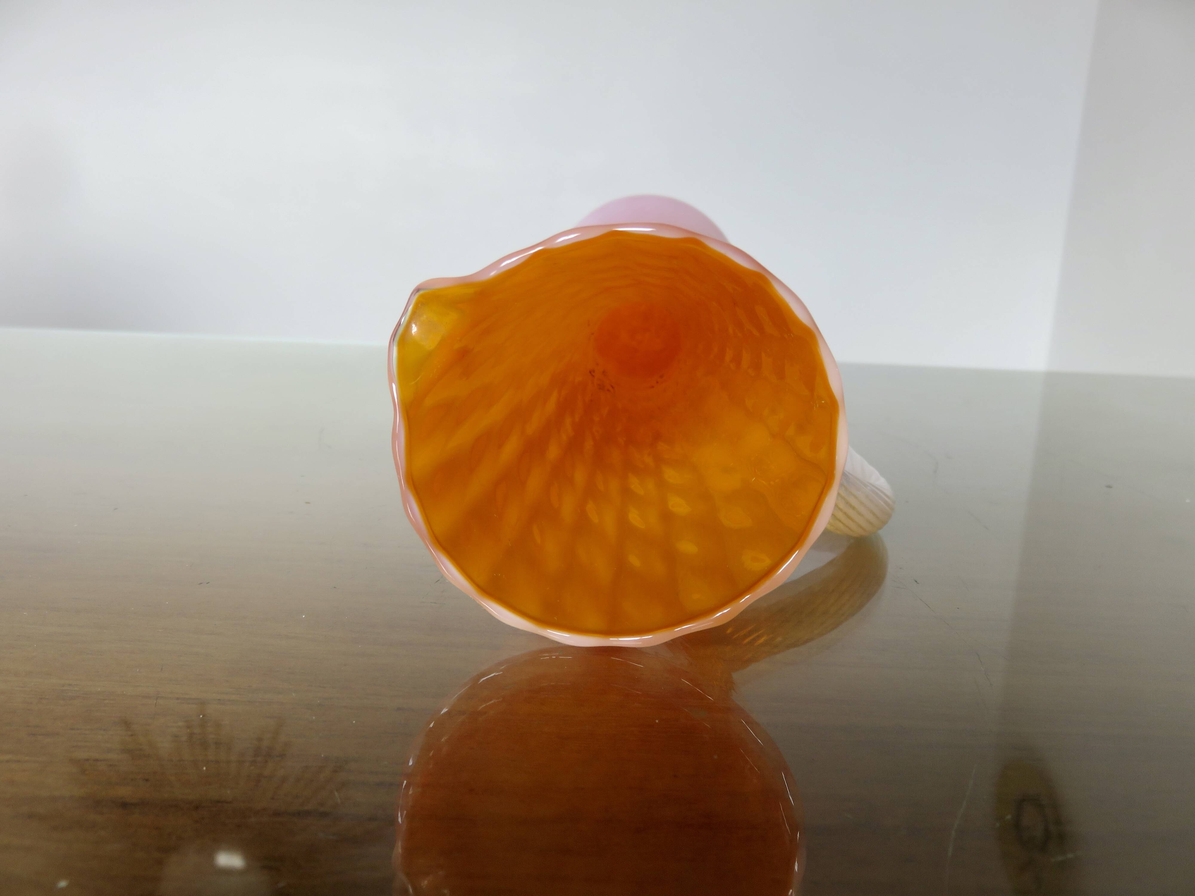 Vase, soliflore stelvia glass, italy, pink, orange and opalescent, 1960s