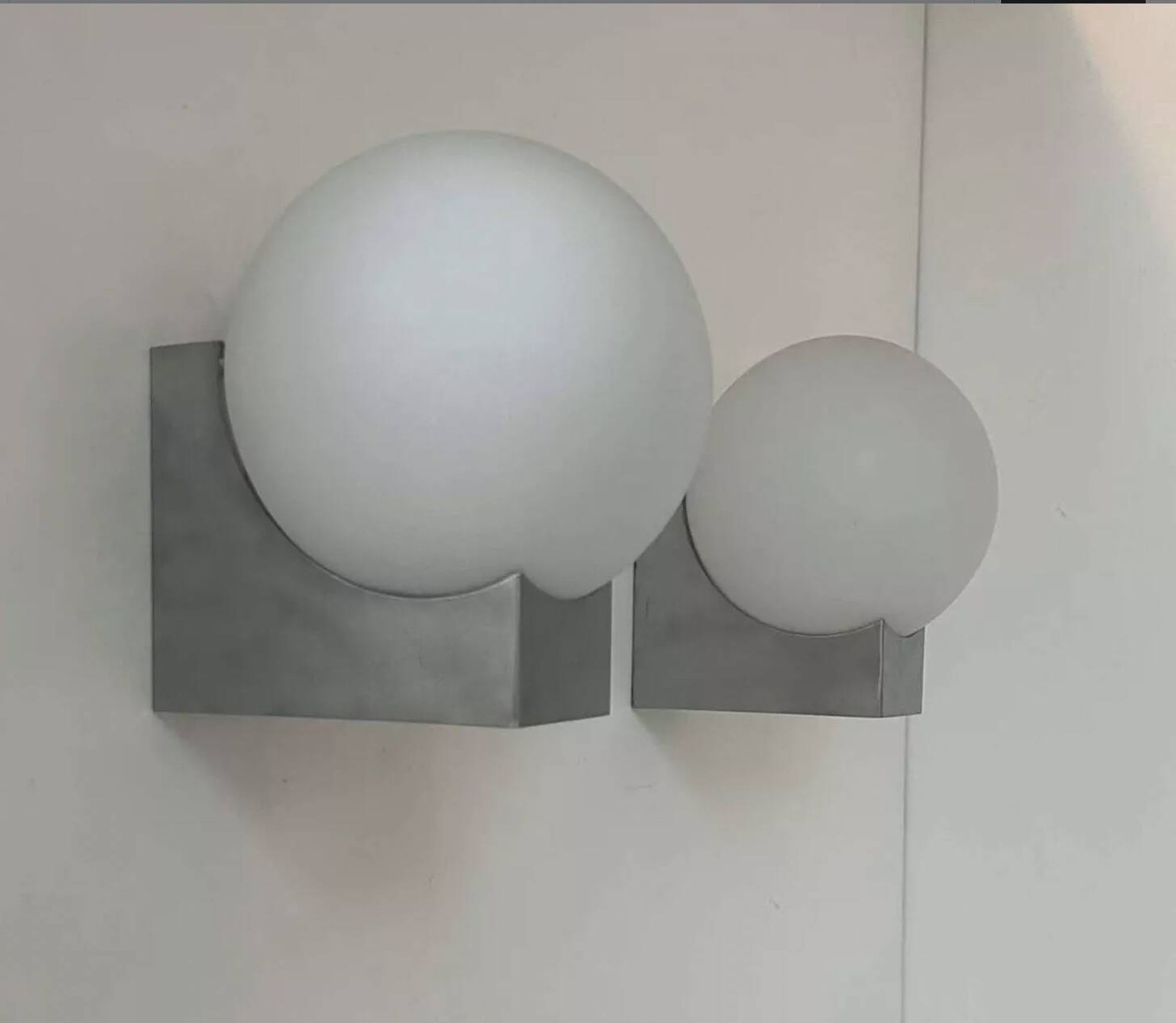 Pair of vintage wall lights, brushed metal and opaline, France 1970