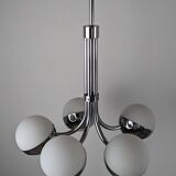 Stilnovo chrome chandelier with glass spheres, Italy, 1960s