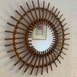 Vintage mirror 1960 rattan wicker sun - 55 cm