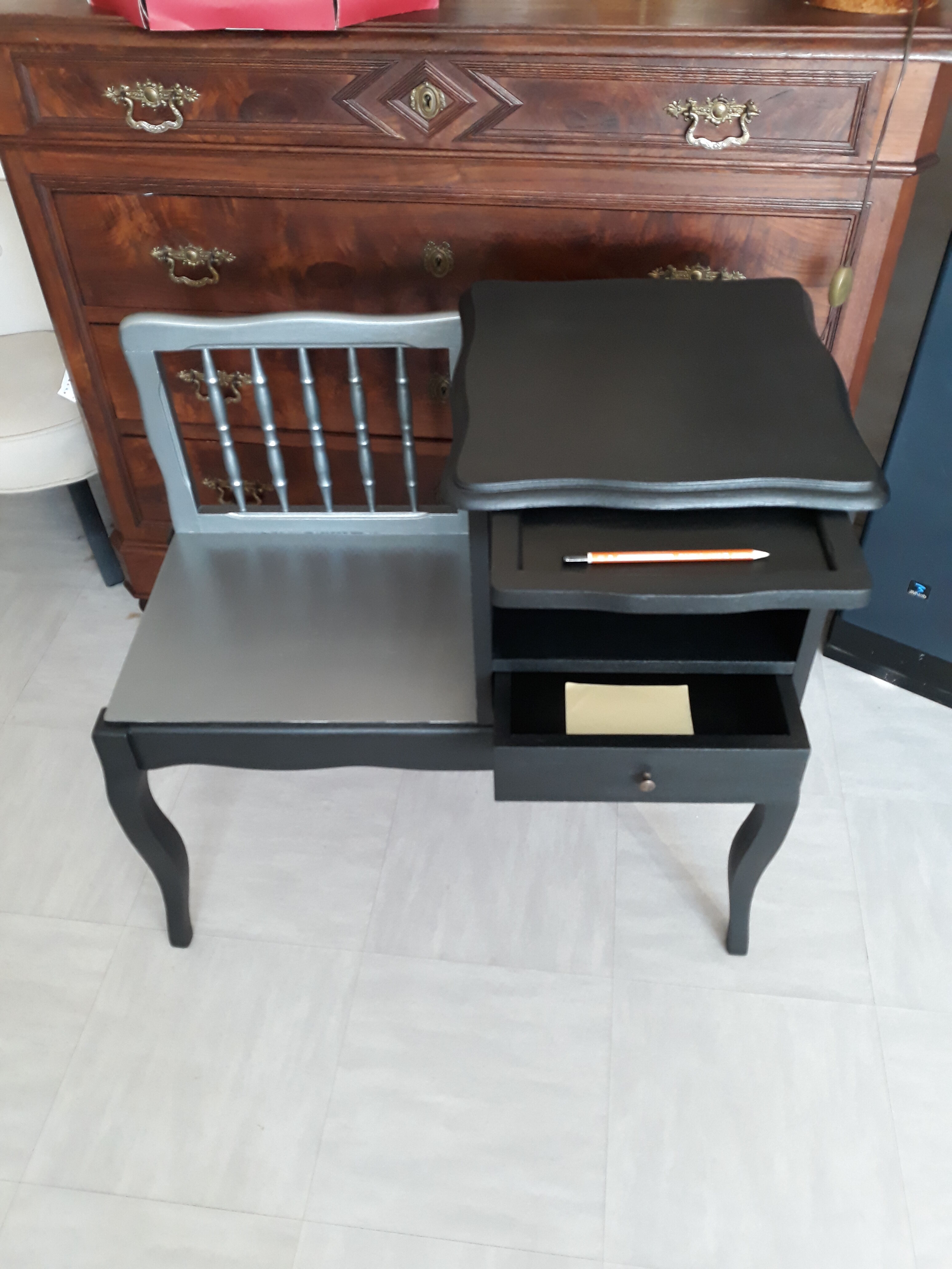 Black and grey solid wooden bench