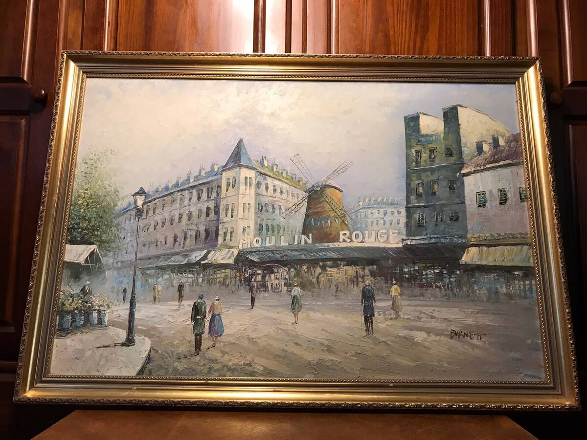 Oil on canvas caroline burnett paris moulin rouge + gilded wooden frame
