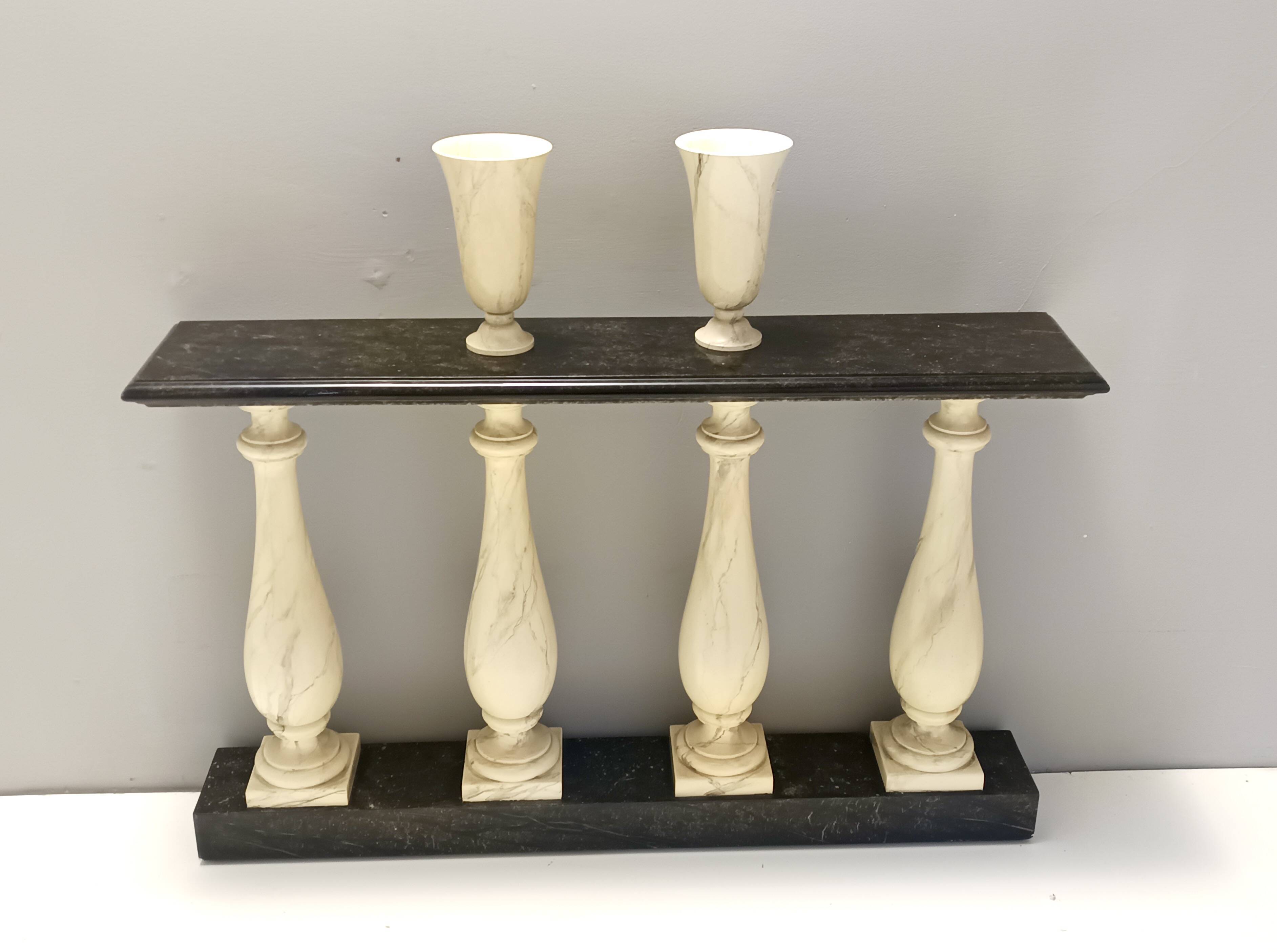 Ivory Hand-Painted Beech Console / Balustrade with a Marble Effect and Two