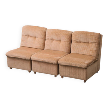 Set 3 poltrone modulari tessuto a quadretti beige anni ’70 vintage modernar