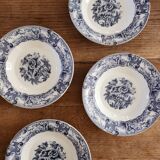 Set of 4 opaline hollow plates floral blue / black decoration