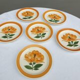 Set 6 plates Gien orange flower 1970 hand-painted decoration