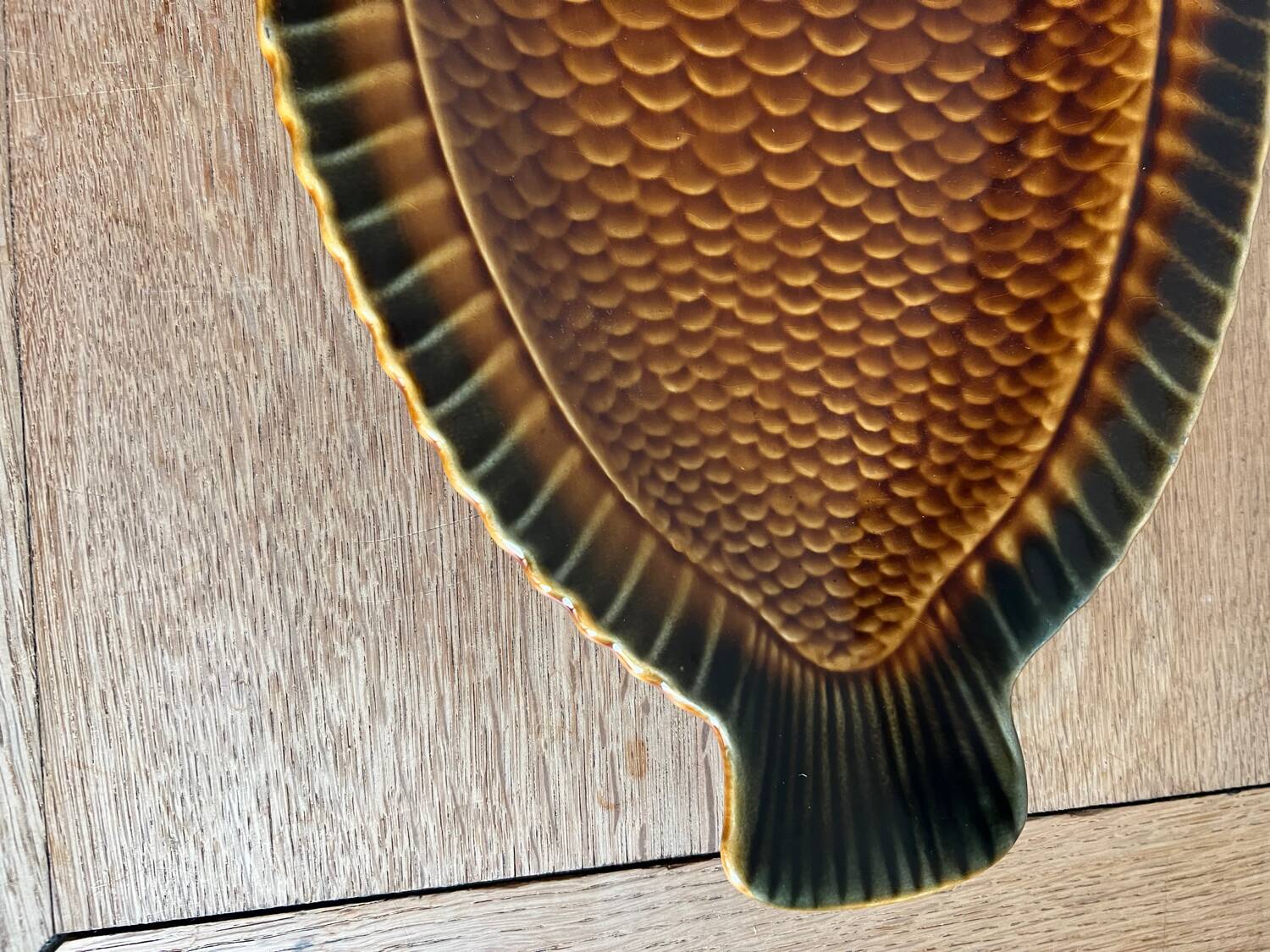 Sarreguemines fish barbotine dish 1970