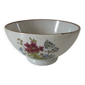 Grand bol en faïence gris clair moucheté à décor floral – années 60–70