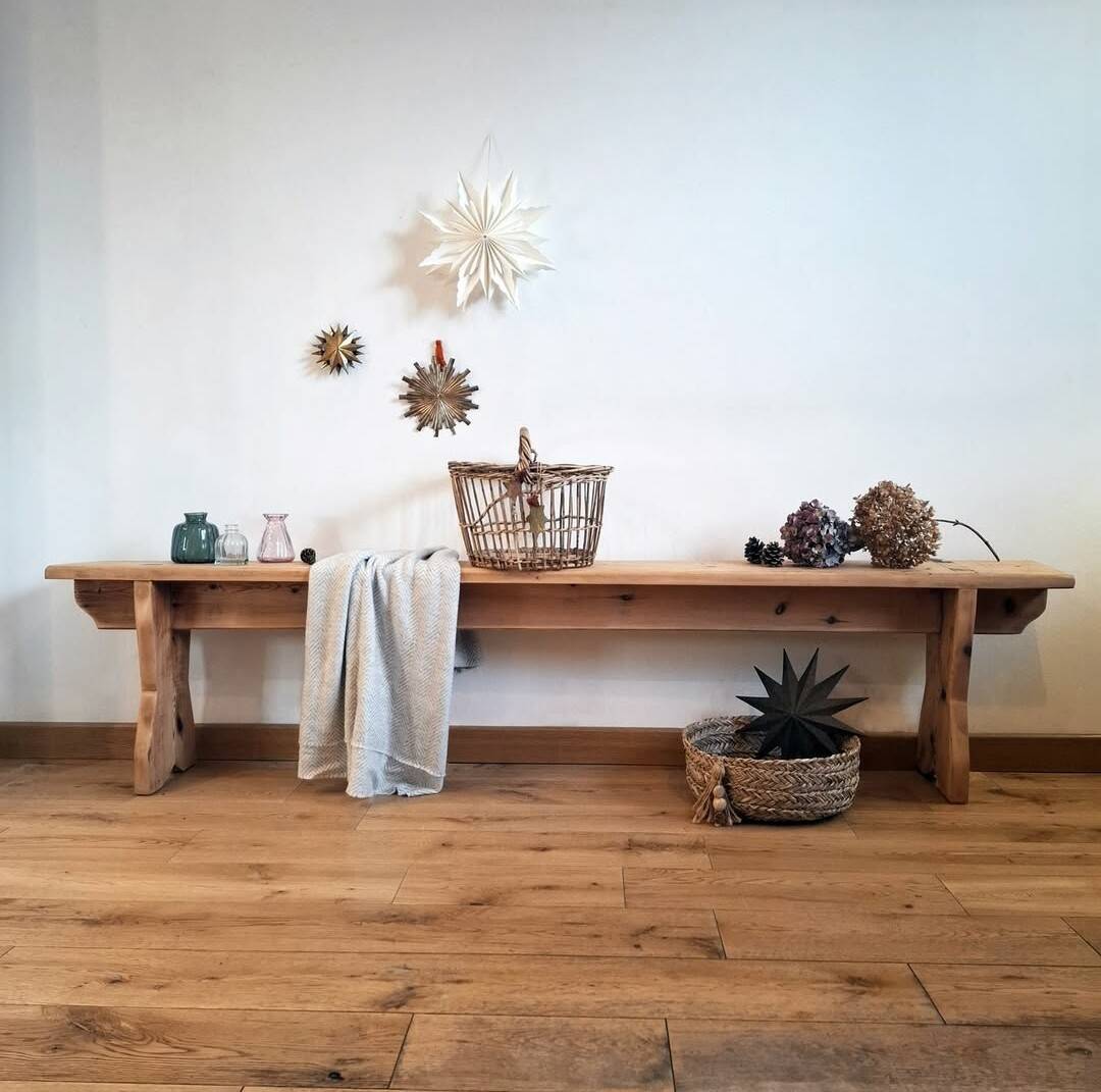 Old farmhouse bench in knotted pine