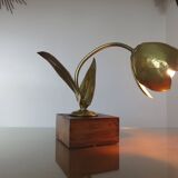 "Flower" lamp in gilded brass and wooden base 1970