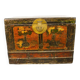 Coffre chinois laqué brun et or décoré de fleurs vers 1900