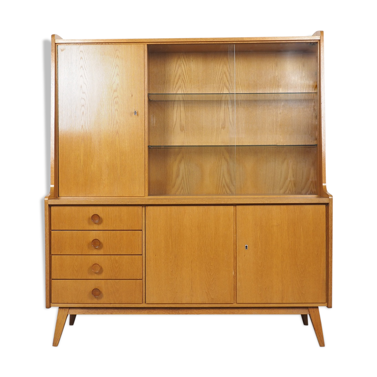 Vintage German Oak Buffet With Showcase, 1960's