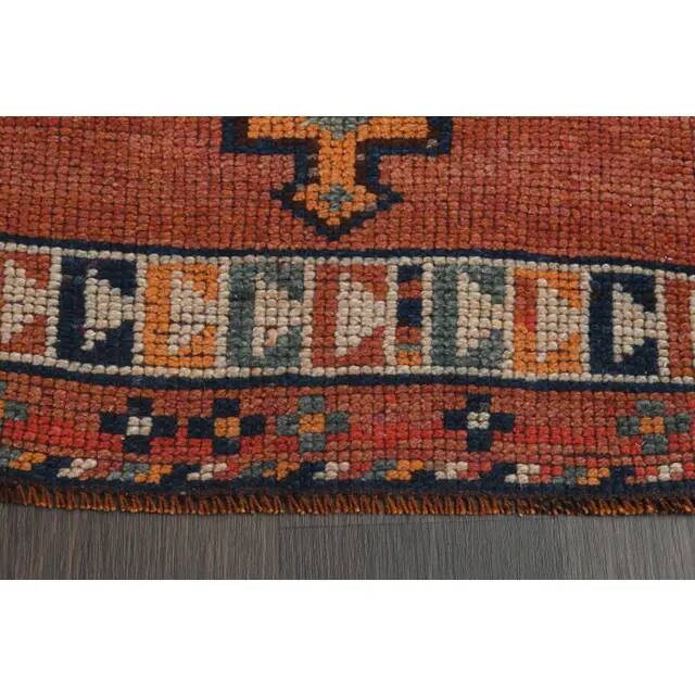 1970s Vintage Turkish Handmade Wool & Cotton Orange Runner Rug 80x356