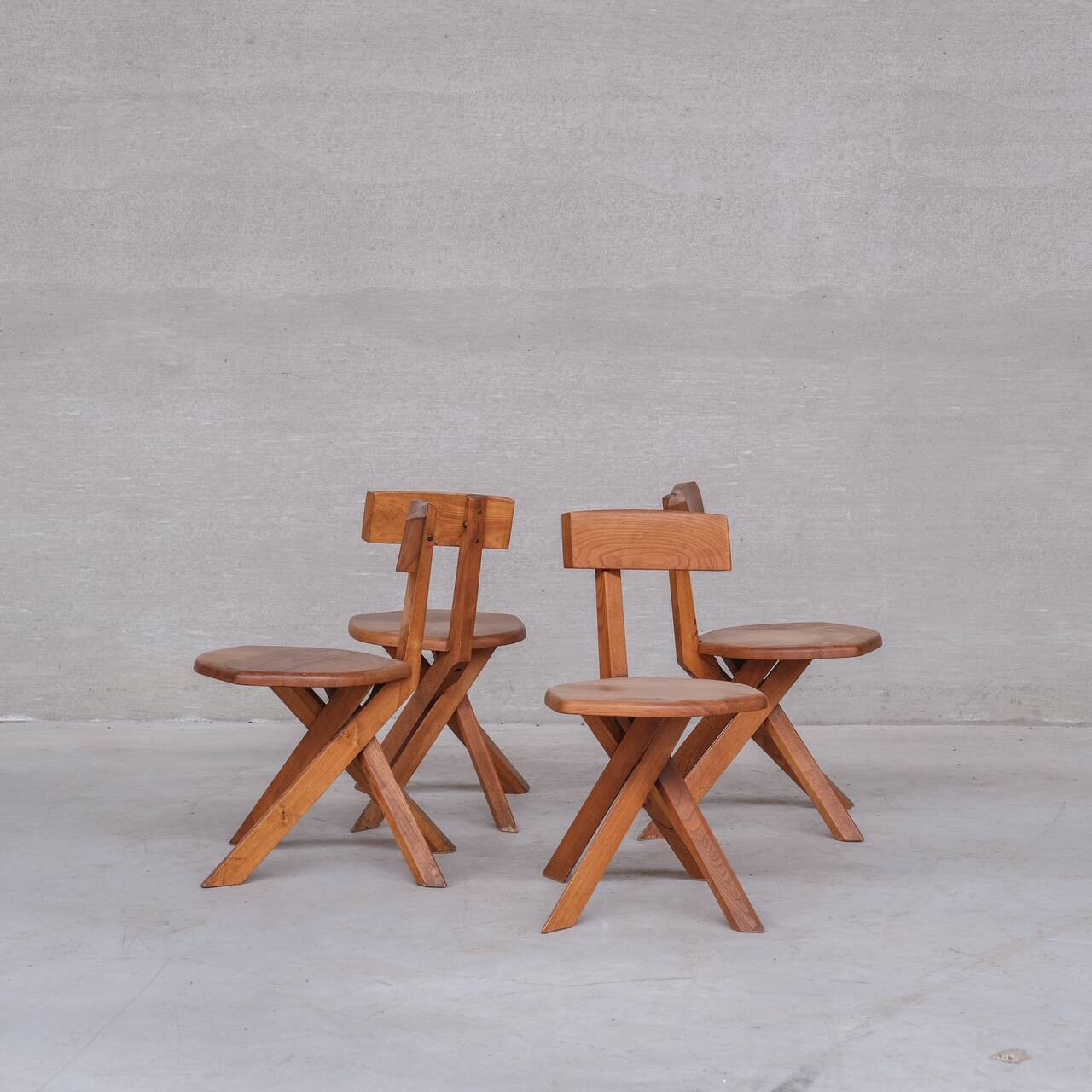 Pierre Chapo French Mid-Century Elm S34 Chair (4 Available)