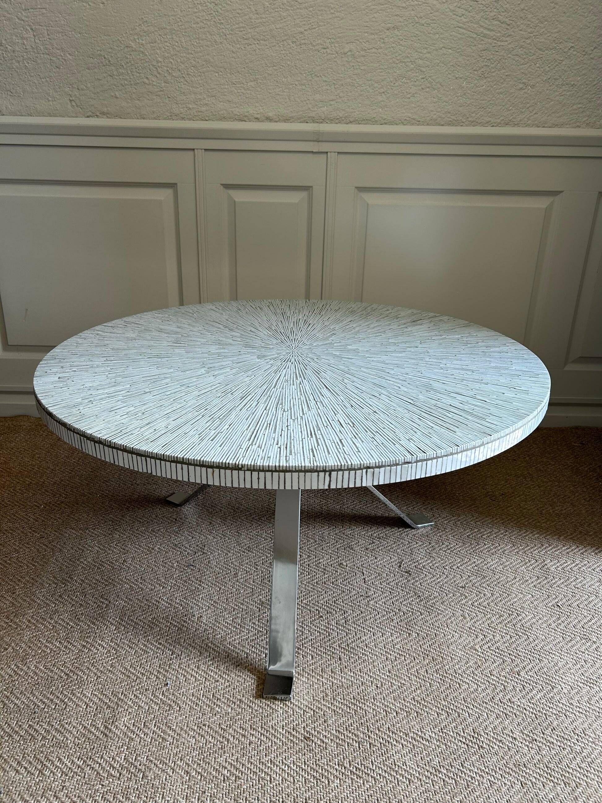 White ceramic mosaic table, Germany, 1970s, in the style of Heinz Lilienthal / Berthold Müller