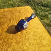 Vintage Bohemian Cobalt Blue Glass Bud Vase | 24K Gold Gilt & Hand-Painted