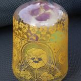 LEGRAS carafe, enamelled with pansy flower.