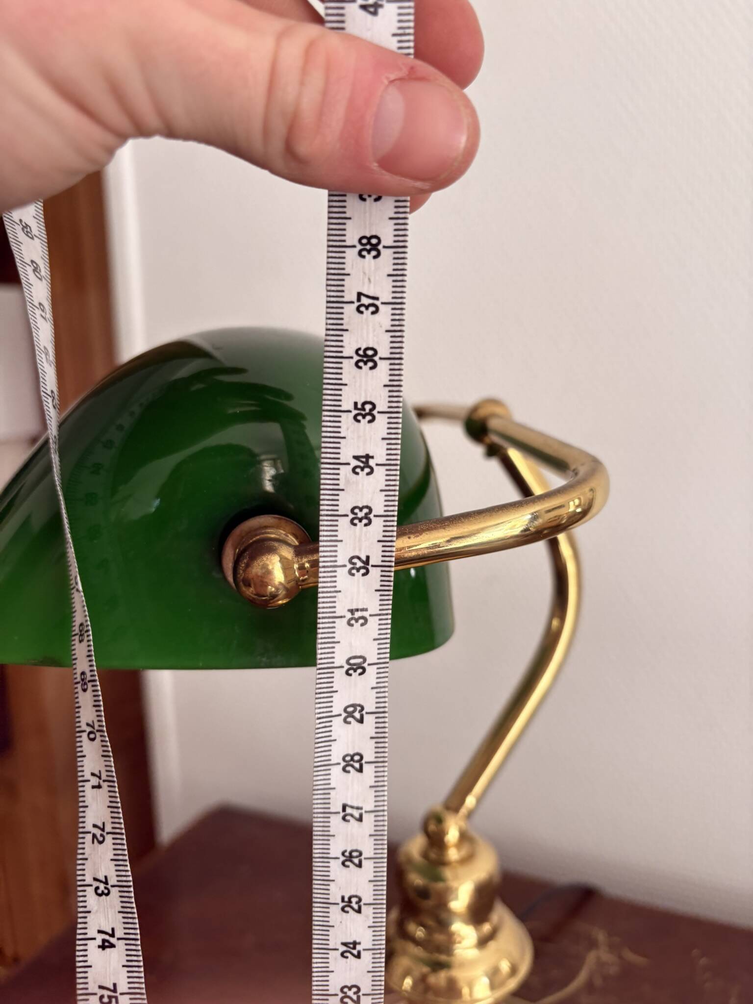 Ancien Lampe Notaire Banquier Bureau Opaline Vert Laiton Doré