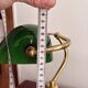 Ancien Lampe Notaire Banquier Bureau Opaline Vert Laiton Doré