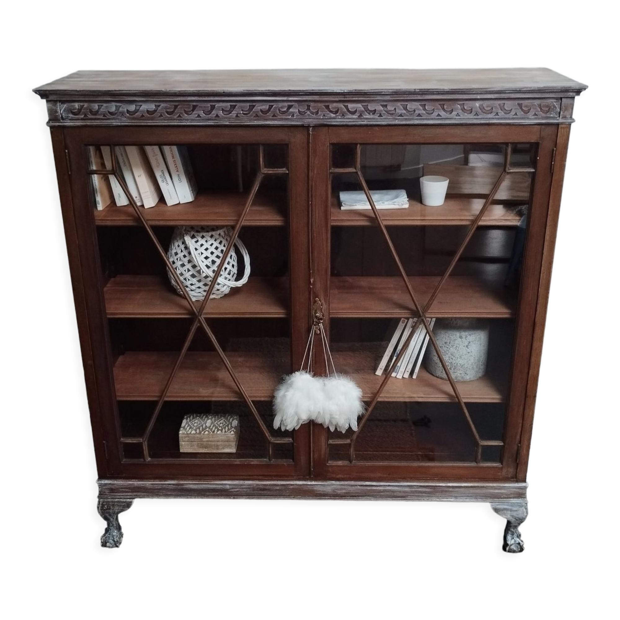 English style glazed bookcase cabinet