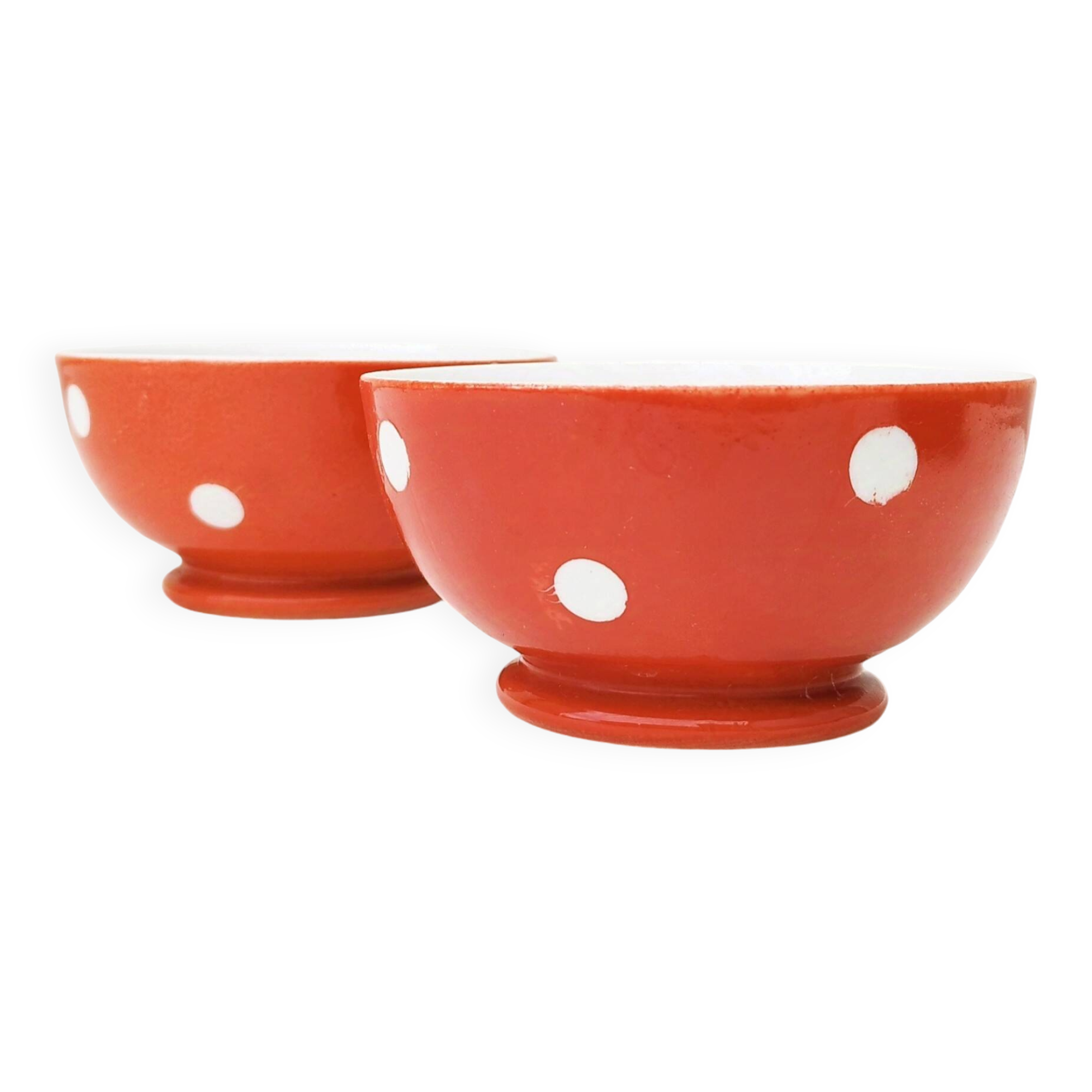 Vintage Longchamp Earthenware Polka Dot Bowls