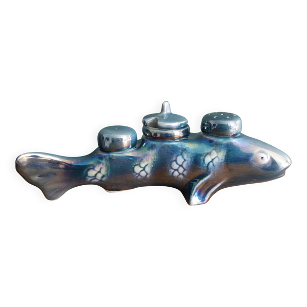 Salière poivrier moutardier zoomorphe, poisson en porcelaine